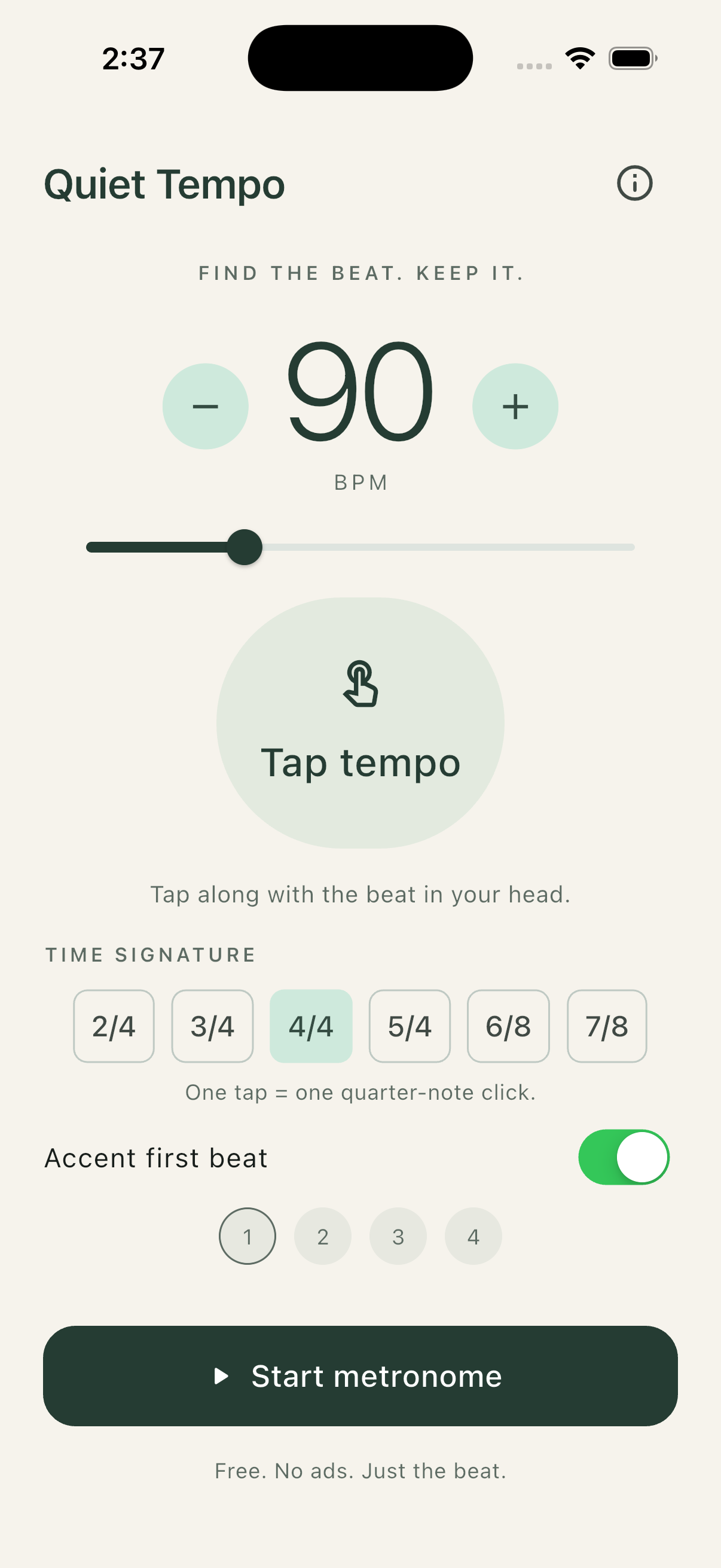 Quiet Tempo app screen