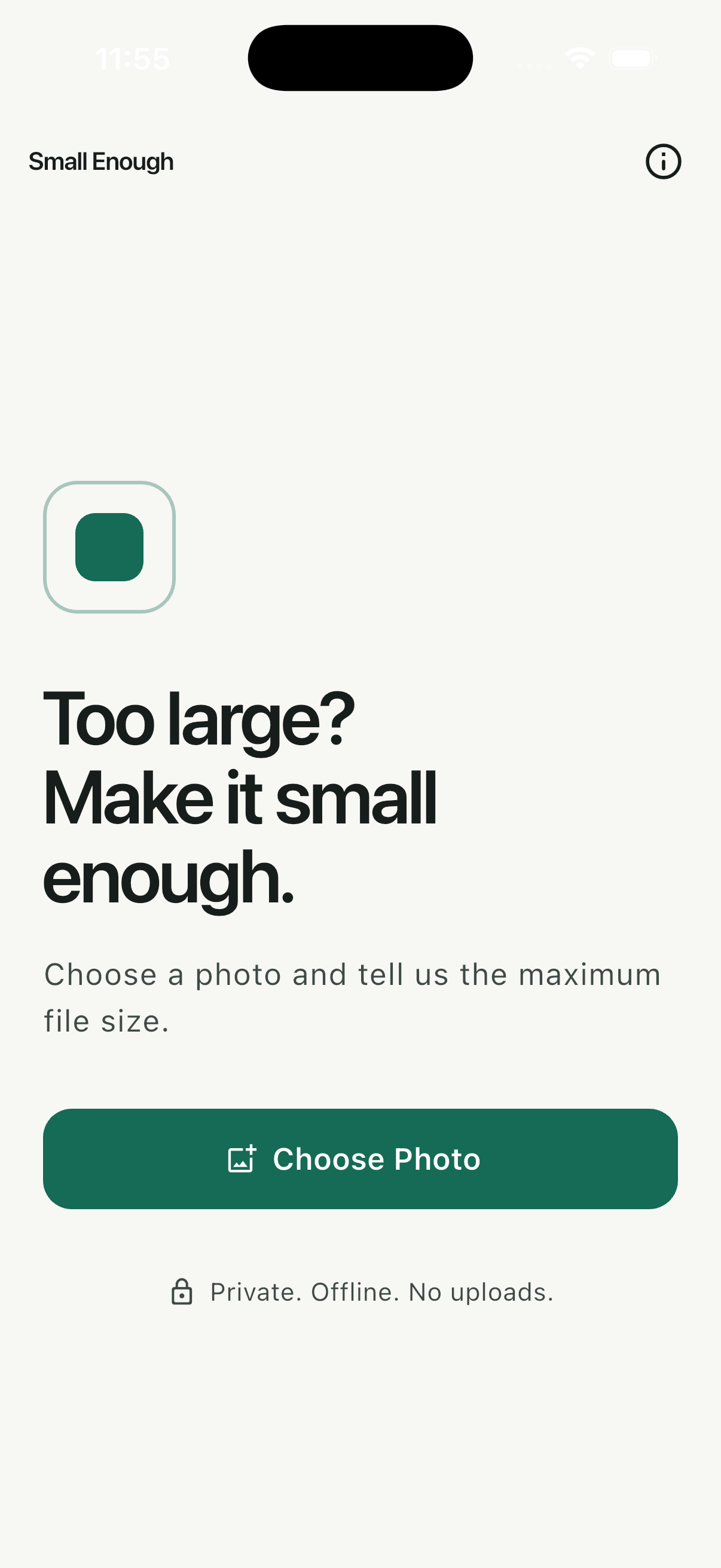 Small Enough app screen